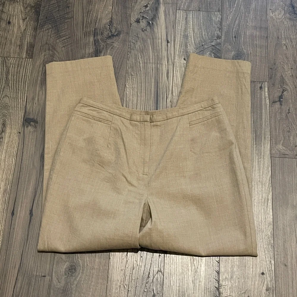 Talbots Petites Tan Beige Italian 99% Wool/Blend Straight Leg Trousers Size 12P